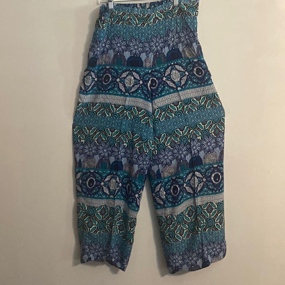 Roz & Ali Green, Blue, White print wide leg pants, size 1X